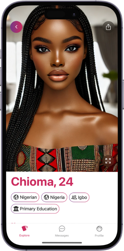 Spyce app profile screen showing cultural tags such as heritage and language